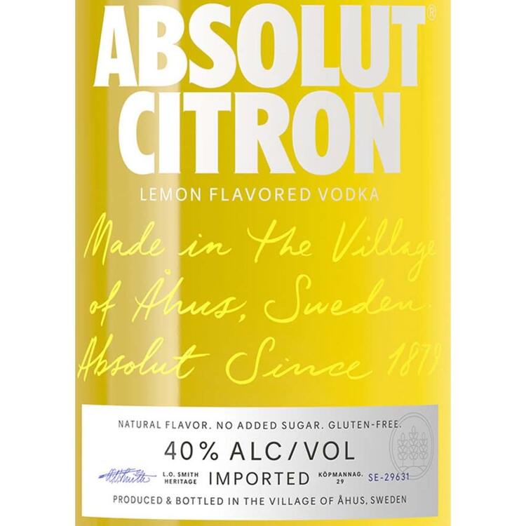 Absolut Lemon Flavored Vodka Citron 80 - 750ML - Front Label