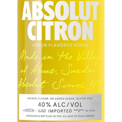 Absolut Lemon Flavored Vodka Citron 80 - 750ML - Front Label