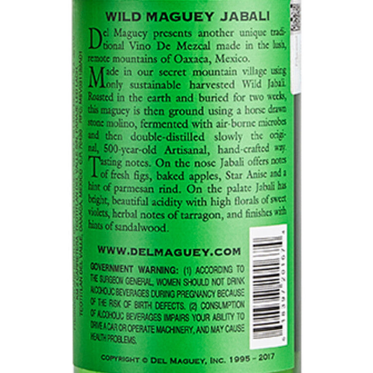 Del Maguey Mezcal Single Village Wild Maguey Jabali 94 - 750ML - Back Label