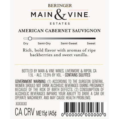 Beringer Main & Vine Cabernet Sauvignon California - 1.5L - Back Label