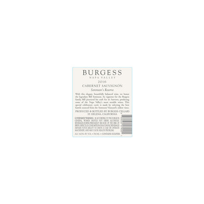 Burgess Cabernet Sauvignon Sorensons Reserve Napa Valley 2016 - 750ML