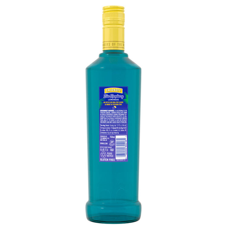 Smirnoff Raspberry Flavored Vodka Blue Raspberry Lemonade 60 - 750ML - Back