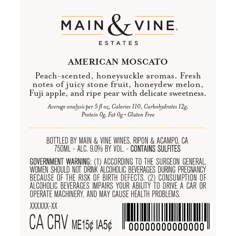 Beringer Main & Vine Moscato California - 750ML - Back