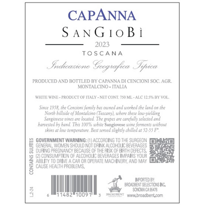 Capanna Toscana Bianco San Gio Bi 2024 - 750ML - Back Label