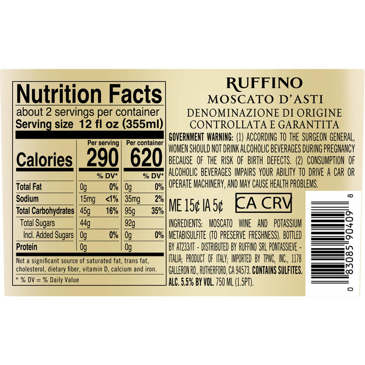 Ruffino Moscato D'Asti - 750ML - Back Label