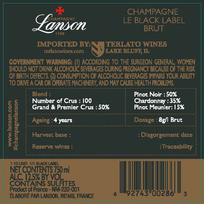 Lanson Champagne Brut Le Black Label - 375ML - Back Label