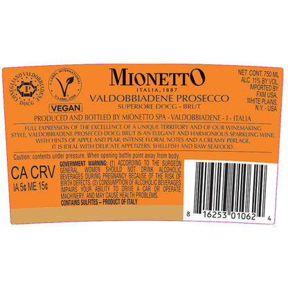 Mionetto Valdobbiadene Prosecco Superiore Extra Dry Luxury Collection - 750ML - Back Label
