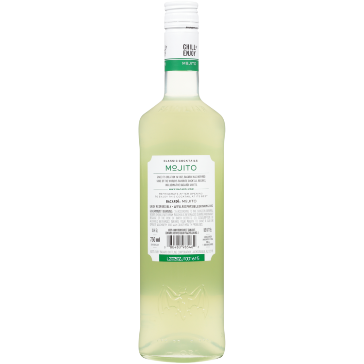 Bacardi Mojito Classic Cocktails 25 - 750ML - Back
