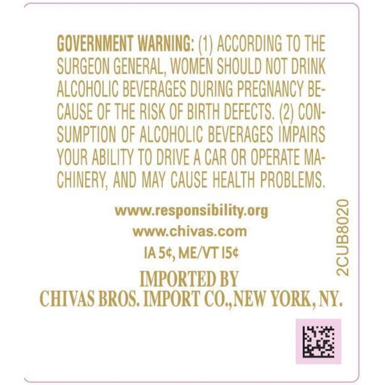 Chivas Regal Blended Scotch Original 25 Yr 80 With Carton - 750ML - Back Label