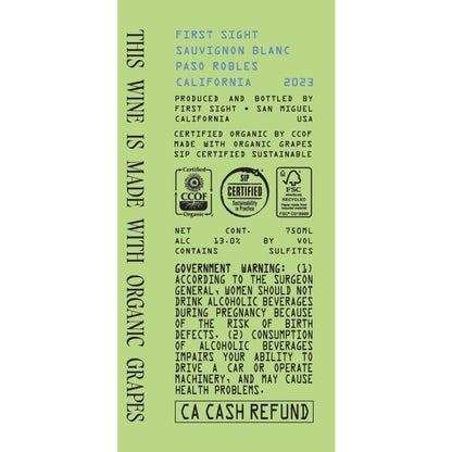 First Sight Sauvignon Blanc Paso Robles - 750ML - Back Label