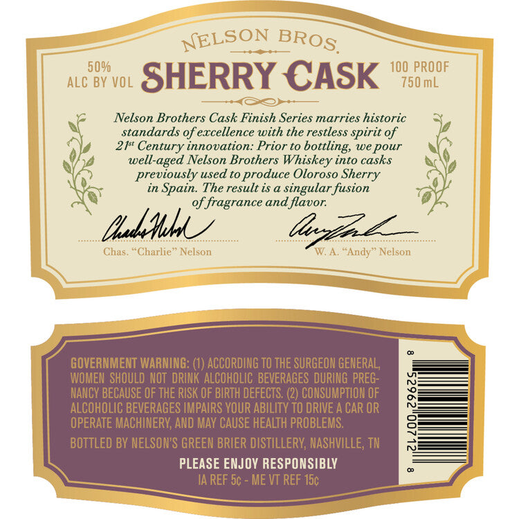 Nelson Bros Blended American Bourbon Whiskey Sherry Cask 100 - 750ML - Back Label