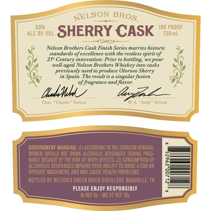 Nelson Bros Blended American Bourbon Whiskey Sherry Cask 100 - 750ML - Back Label