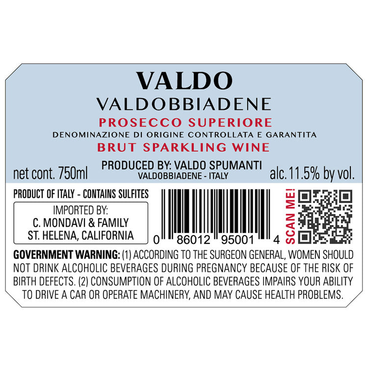 Valdo Valdobbiadene Prosecco Superiore Brut - 750ML - Back Label