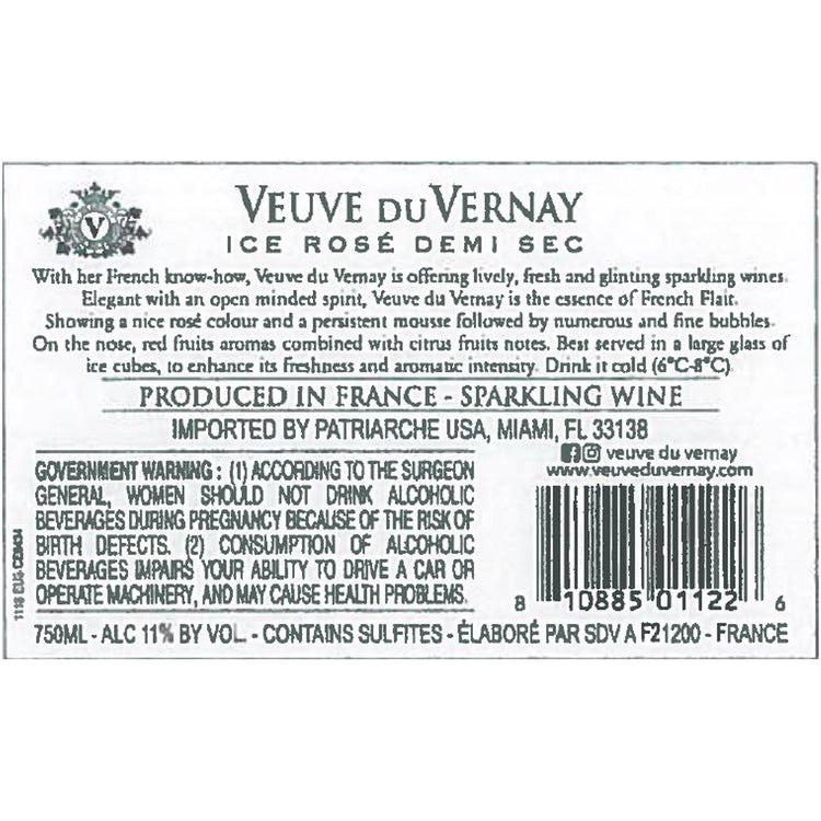 Veuve Du Vernay Demi Sec Rose Ice France - 750ML - Back