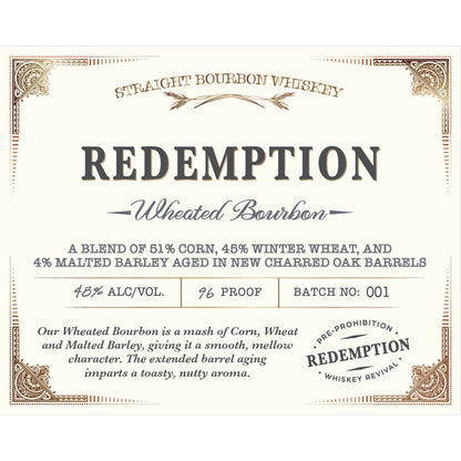 Redemption Straight Bourbon Wheated 96 - 750ML - Front Label