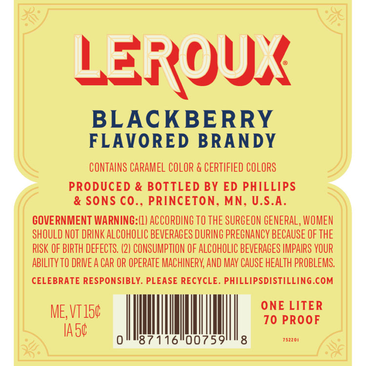 Leroux Blackberry Flavored Brandy Polish Style 70 - 1.0L - Back