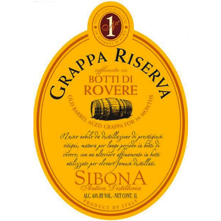 Sibona Grappa Riserva Old Barrel Aged In Tennessee Whiskey Barrels 88 - 1.0L - Front Label