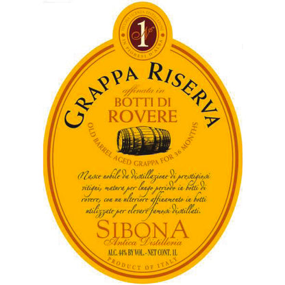 Sibona Grappa Riserva Old Barrel Aged In Tennessee Whiskey Barrels 88 - 1.0L - Front Label