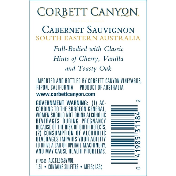 Corbett Canyon Cabernet Sauvignon International - 1.5L - Back