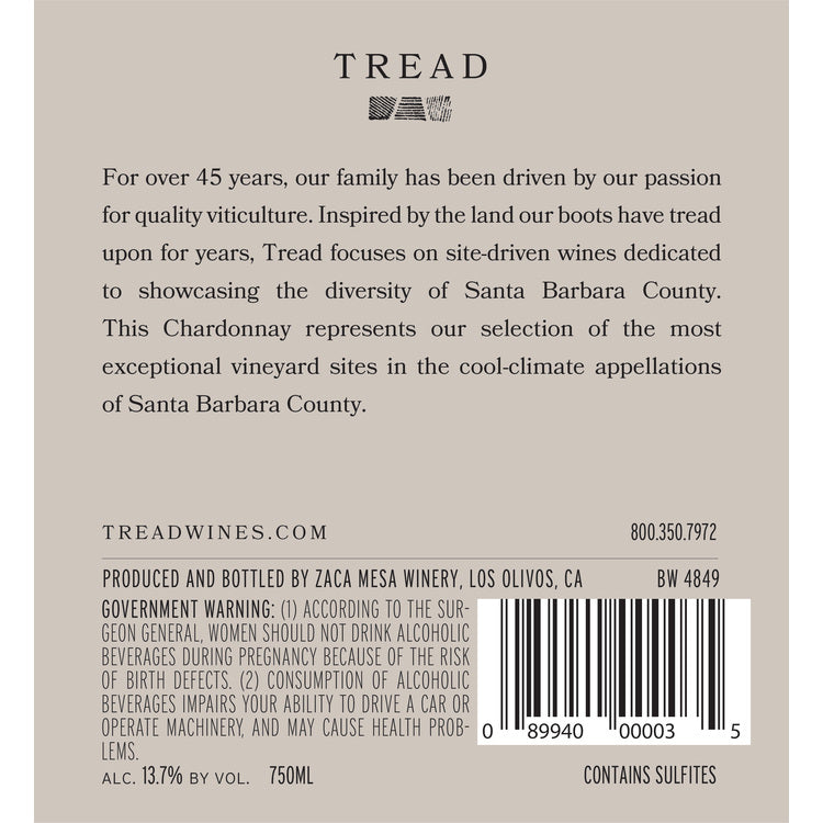 Tread Chardonnay Santa Barbara County 2019 - 750ML