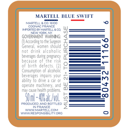 Martell Cognac Vsop Finished In Bourbon Casks Blue Swift 80 - 50ML - Back Label