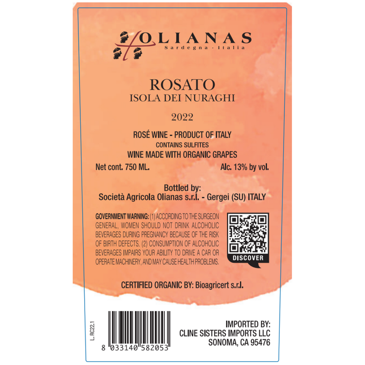 Olianas Cannonau Rosato Isola Dei Nuraghi 2022 - 750ML - Back Label