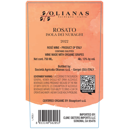 Olianas Cannonau Rosato Isola Dei Nuraghi 2022 - 750ML - Back Label