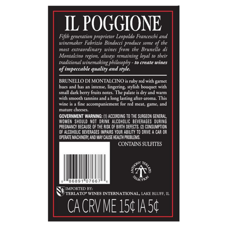 Il Poggione Brunello Di Montalcino Vigna Paganelli Riserva 2019 Wood B - 750ML - Back Label