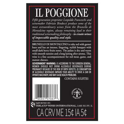 Il Poggione Brunello Di Montalcino Vigna Paganelli Riserva 2019 Wood B - 750ML - Back Label