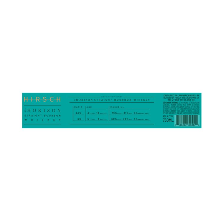 Hirsch Straight Bourbon The Horizon 92 - 750ML - Back Label