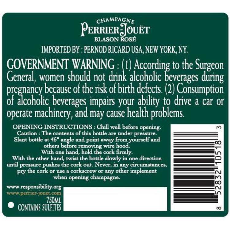 Perrier Jouet Champagne Brut Blason Rose - 750ML - Back Label