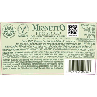 Mionetto Prosecco Treviso Extra Dry - 750ML - Back Label