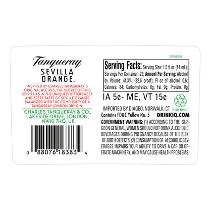 Tanqueray Sevilla Orange Flavored Gin 82.6 - 1.0L - Back Label