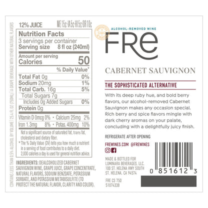 Fre Cabernet Sauvignon Alcohol Removed - 750ML - Back Label