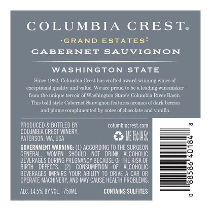 Columbia Crest Cabernet Sauvignon Grand Estates Washington - 750ML - Back Label