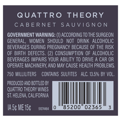 Quattro Theory Cabernet Sauvignon Napa Valley 2022 - 750ML - Back Label