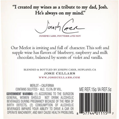 Josh Cellars Merlot California - 750ML - Back Label