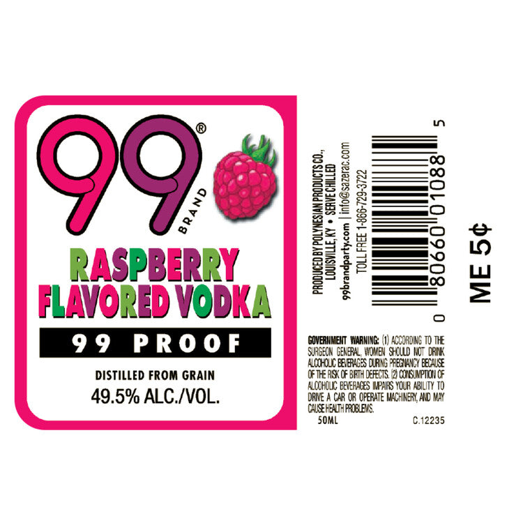 99 Brand Raspberry Liqueur 99 - 50ML - Front Label
