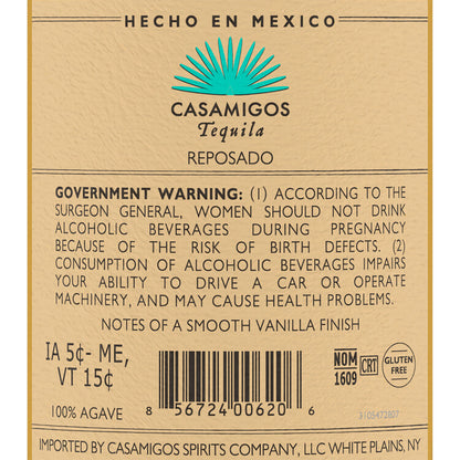 Casamigos Tequila Reposado 80 - 1.0L - Back Label