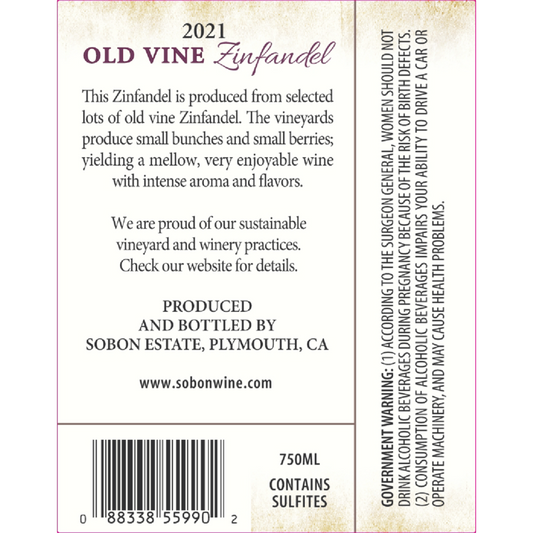 Sobon Estate Zinfandel Old Vines Amador County 2022 - 750ML