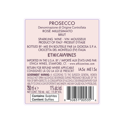 La Gioiosa Prosecco Brut Rose Millesimato - 750ML - Back Label