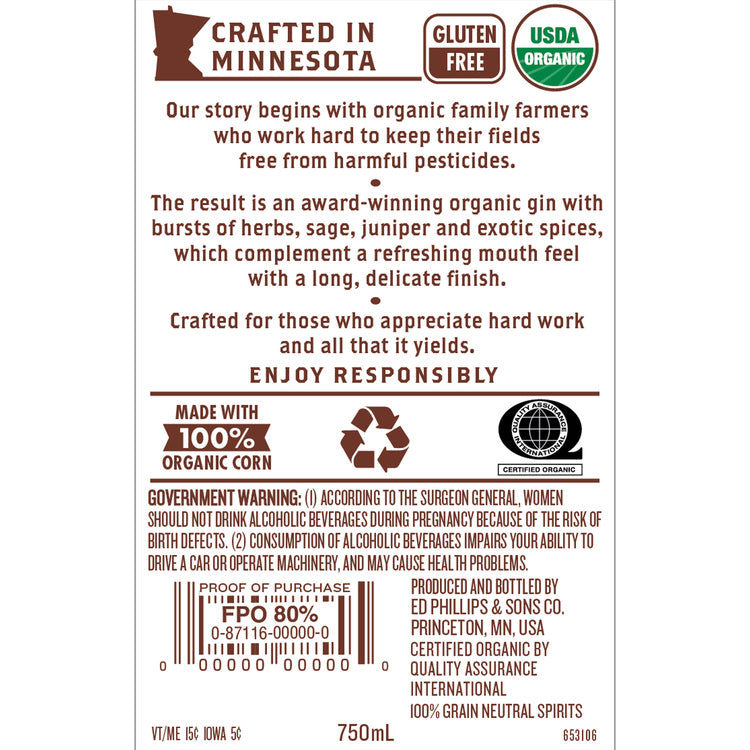Prairie Dry Gin 80 - 750ML - Back Label