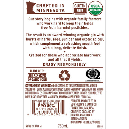 Prairie Dry Gin 80 - 750ML - Back Label