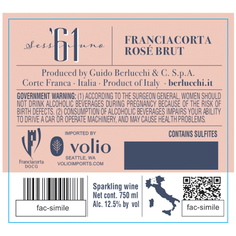 Berlucchi Franciacorta Brut Rose '61 - 750ML - Back Label