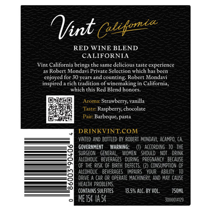 Robert Mondavi Private Selection Red Blend California - 750ML - Back Label