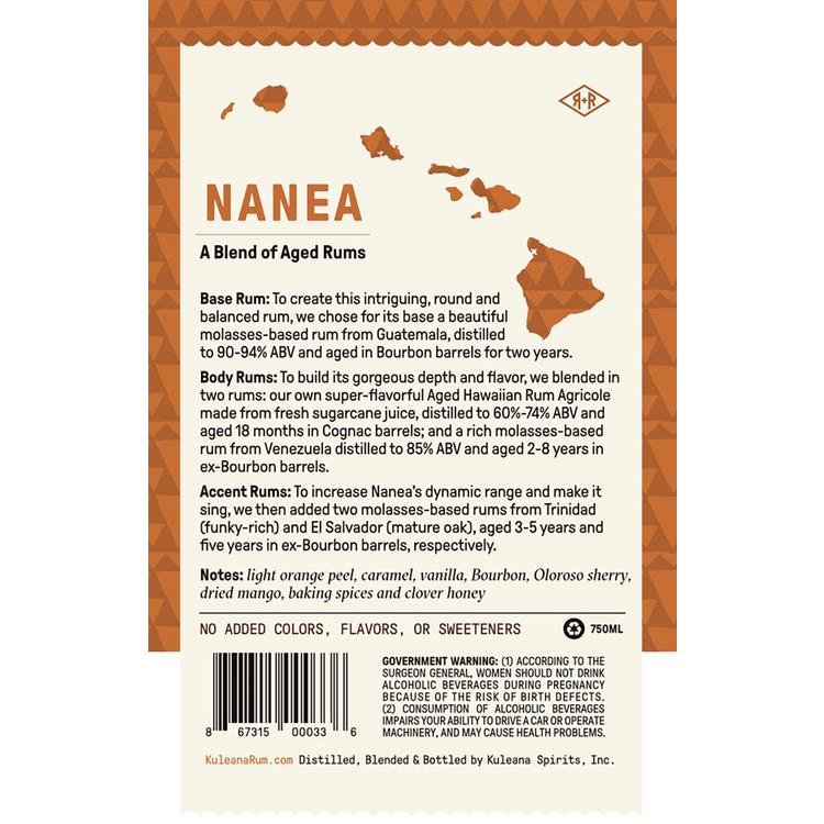 Kuleana Rum Works Aged Rum Nanea 2 Yr 86 - 750ML - Back Label