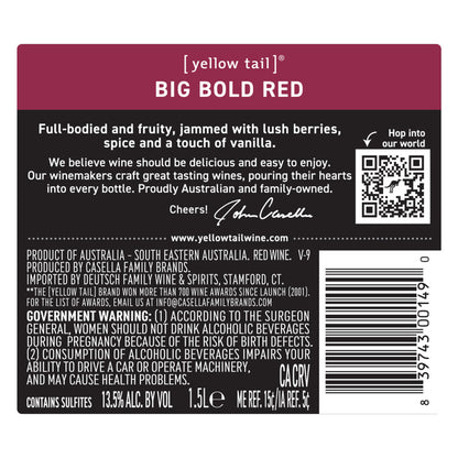 Yellow Tail Big Bold Red South Eastern Australia - 1.5L - Back Label