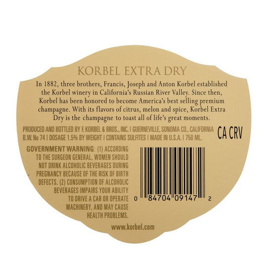 Korbel Extra Dry California - 750ML - Back Label