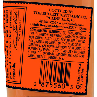 Bulleit Straight Bourbon Frontier Whiskey 90 - 50ML - Back Label