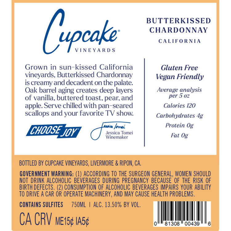Cupcake Vineyards Chardonnay Butterkissed California - 750ML - Back